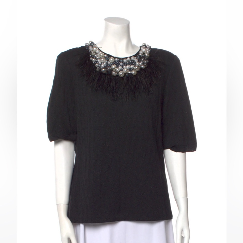 St. John Couture beaded and feather shirt